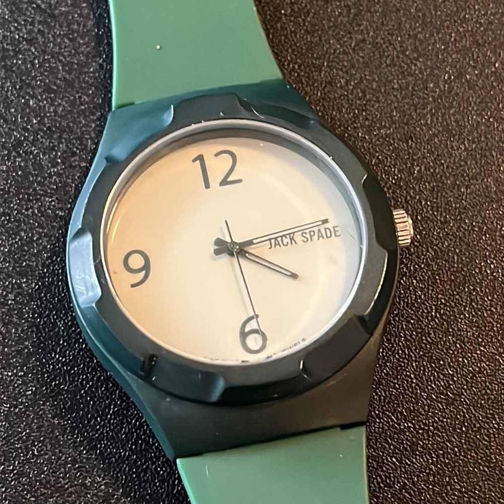 EUC Authentic Mens Jake Spade 40mm green color block watch with silicone band